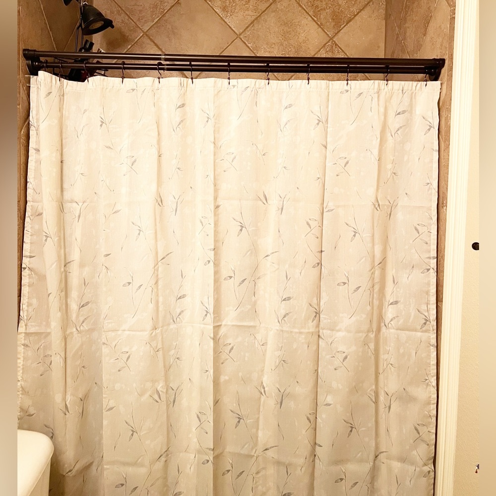 Springs Shower Curtain - Beige - Blue/Gray & White Leaves - 70” Long by 69” Wide